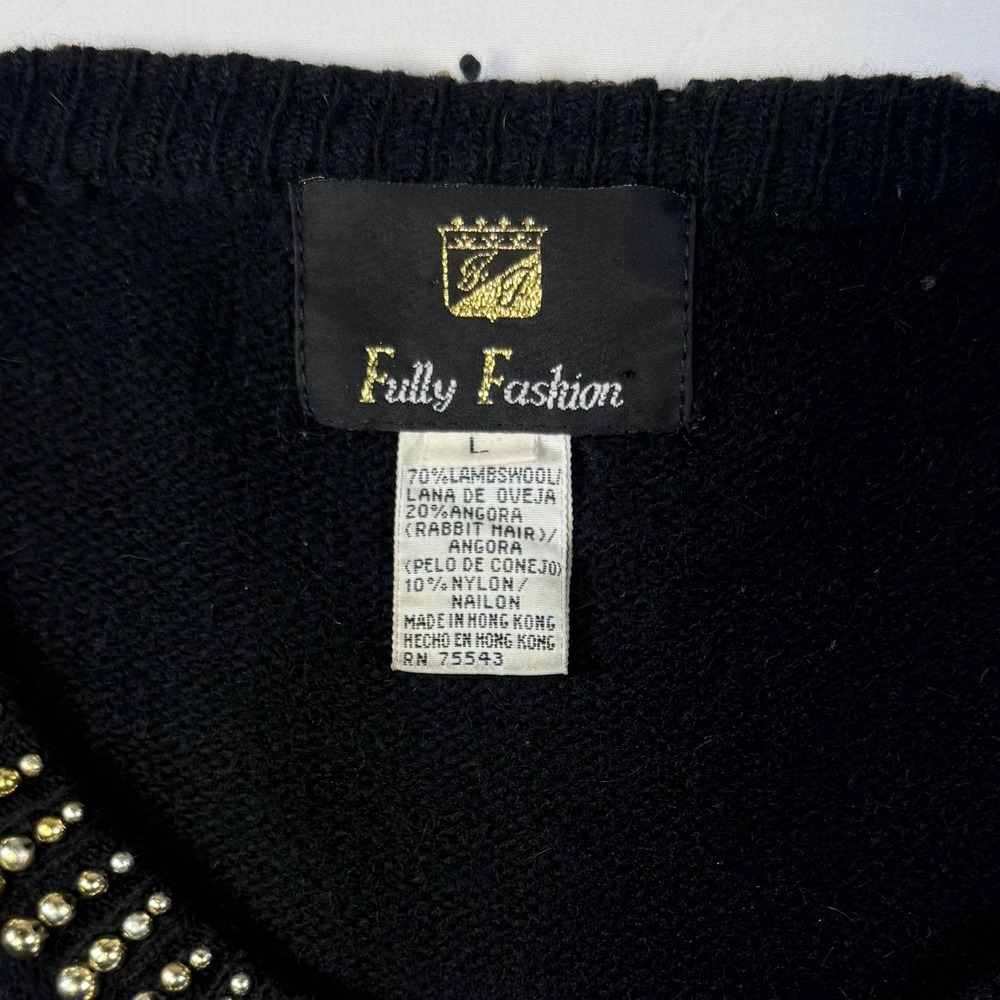 Vintage Fully Fashion Sweater Women's Large Lambswool Angora Bedazzled Beaded - Picture 4 of 8